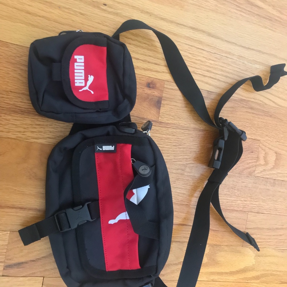 Like New Puma Two In One Black and Red Bum Bag, Fanny Pack, 90s & Y2K Vibes